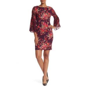 Sandra Darren Womens Plum Elbow Sheer Pleated Sleeve Sheath Dress Sz 12 New